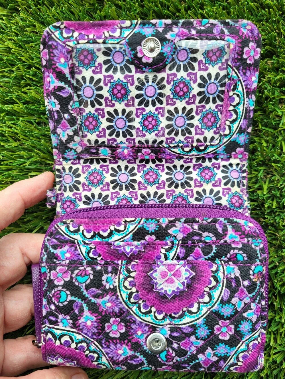 Vera Bradley RFID Retired Lilac Floral Medallion Quilted Wallet.